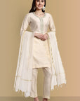 Handcrafted Offwhite Textured Silk Co-Ord - Set of 3