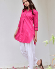 Hot Pink Ikkat Pathani Kurta