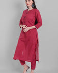 Gray Hot Pink Rangoli Cotton Kurta Pants Set