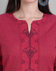 Maroon Hot Pink Rangoli Cotton Kurta Pants Set
