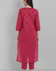 Gray Hot Pink Rangoli Cotton Kurta Pants Set