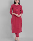 Gray Hot Pink Rangoli Cotton Kurta Pants Set