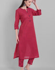 Gray Hot Pink Rangoli Cotton Kurta Pants Set