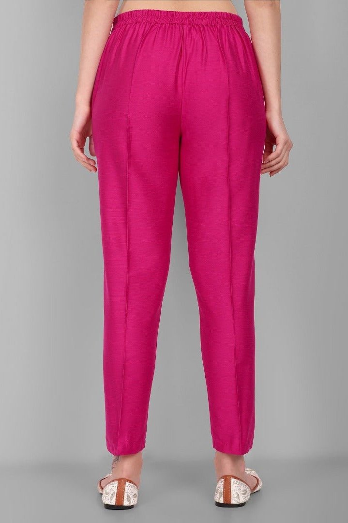 Hot Pink Straight Cotton Silk Pant with Pockets - Mera Rang