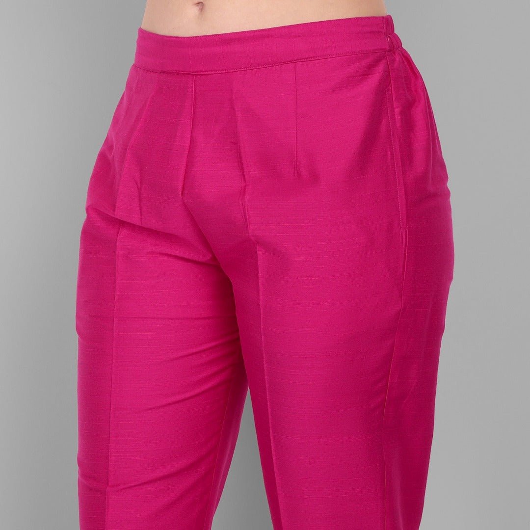 Hot Pink Straight Cotton Silk Pant with Pockets - Mera Rang