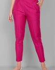 Hot Pink Straight Cotton Silk Pant with Pockets - Mera Rang
