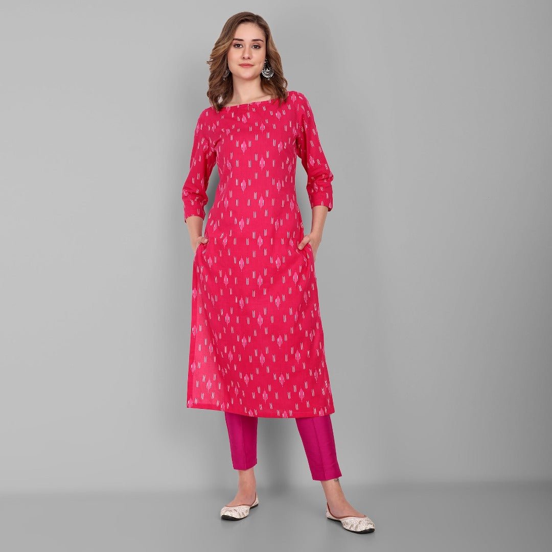 Hot Pink Straight Cotton Silk Pant with Pockets - Mera Rang
