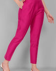 Hot Pink Straight Cotton Silk Pant with Pockets - Mera Rang