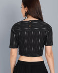 Dark Gray Ikkat Black Round Neck Blouse