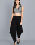 Dark Gray Ikkat Gray V Neck Padded Blouse