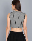 Dark Gray Ikkat Gray V Neck Padded Blouse