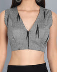 Dark Gray Ikkat Gray V Neck Padded Blouse