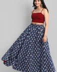 Indigo Printed Kalidar Cotton Skirt