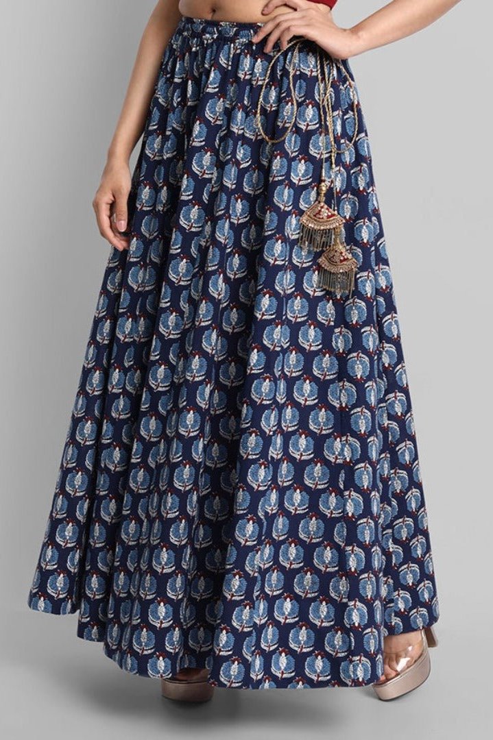 Indigo Printed Kalidar Cotton Skirt Indigo Printed Skirts For