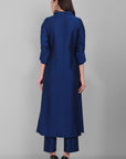 Dark Gray Amreen Ink Blue A line textured Cotton Silk Kurta and Pant Set