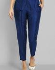 Ink Blue Straight Cotton Silk Pant with Pockets