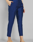 Ink Blue Straight Cotton Silk Pant with Pockets