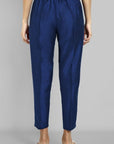 Ink Blue Straight Cotton Silk Pant with Pockets