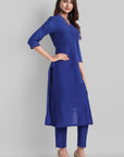Gray Blue Silk Lapel Kurta Pants Set