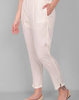 White Cotton Straight Pant with Pockets - Mera Rang