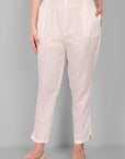 White Cotton Straight Pant with Pockets - Mera Rang