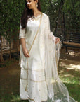 Dark Slate Gray Off-White Maharani Kurti Gharara Set