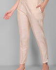 Ivory Straight Cotton Silk Pant with Pockets - Mera Rang