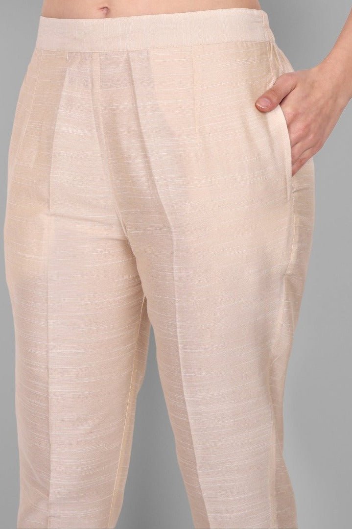 Ivory Straight Cotton Silk Pant with Pockets - Mera Rang