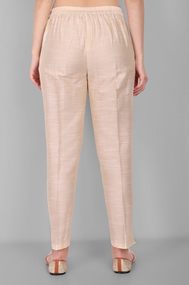 Ivory Straight Cotton Silk Pant with Pockets - Mera Rang