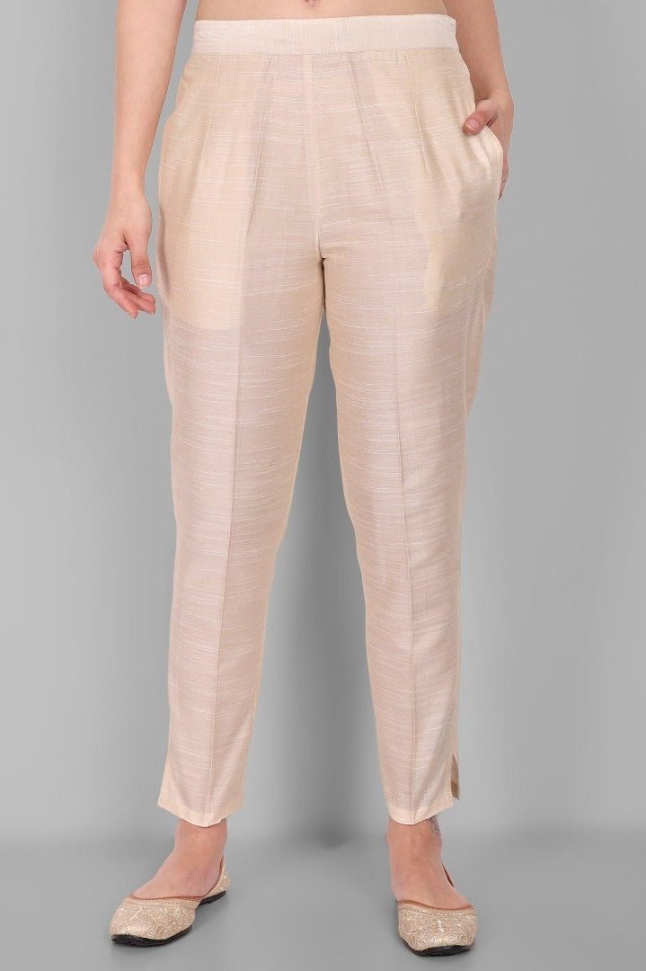 Ivory Straight Cotton Silk Pant with Pockets - Mera Rang