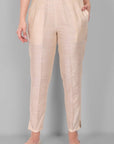 Ivory Straight Cotton Silk Pant with Pockets - Mera Rang