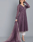 Dark Gray Kaasni Anarkali with Dupatta - Set of 3