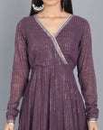 Slate Gray Kaasni Anarkali with Dupatta - Set of 3