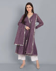 Dark Gray Kaasni Anarkali with Dupatta - Set of 3