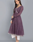 Dark Gray Kaasni Anarkali with Dupatta - Set of 3