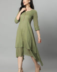 Dark Sea Green Khaki Mul Cotton Hunter Dress