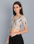 Dark Gray Kora Ikkat Weaved Blouse