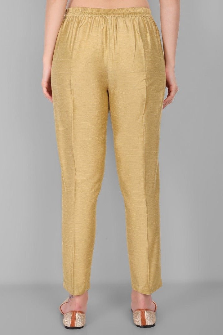 Light Gold Cotton Silk Pant with Pockets - Mera Rang