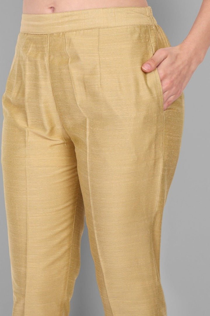 Light Gold Cotton Silk Pant with Pockets - Mera Rang