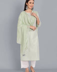 Dark Gray Light Green Lurex Straight Kurta with Dupatta - Set of 3