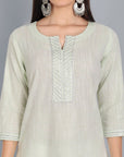 Gray Light Green Lurex Straight Kurta with Dupatta - Set of 3