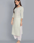 Dark Gray Light Green Lurex Straight Kurta with Dupatta - Set of 3