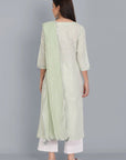 Dark Gray Light Green Lurex Straight Kurta with Dupatta - Set of 3