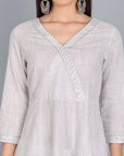 Gray Light Mouve Cotton Lurex Anarkali with Cotton Lurex Dupatta- Set of 3