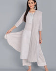 Dark Gray Light Mouve Lurex Kurta with Dupatta - Set of 3