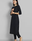 Maleeha Black Boat Neck Kurta with Elasticated Pant - Set of 2