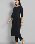 Maleeha Black Boat Neck Kurta with Elasticated Pant - Set of 2