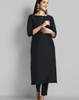 Maleeha Black Boat Neck Kurta with Elasticated Pant - Set of 2