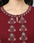 Saddle Brown Maroon Anara Embroidered Rayon Kurta Dress