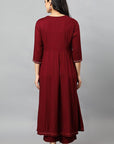 Dark Red Maroon Anara Embroidered Rayon Kurta Dress